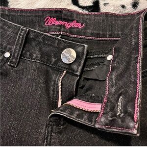 Wrangler High-Rise Black Jeans with Pink Stitching